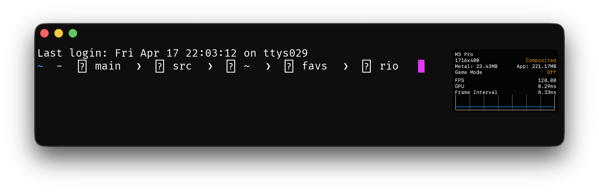A terminal prompt with several codepoints rendered as empty rectangles