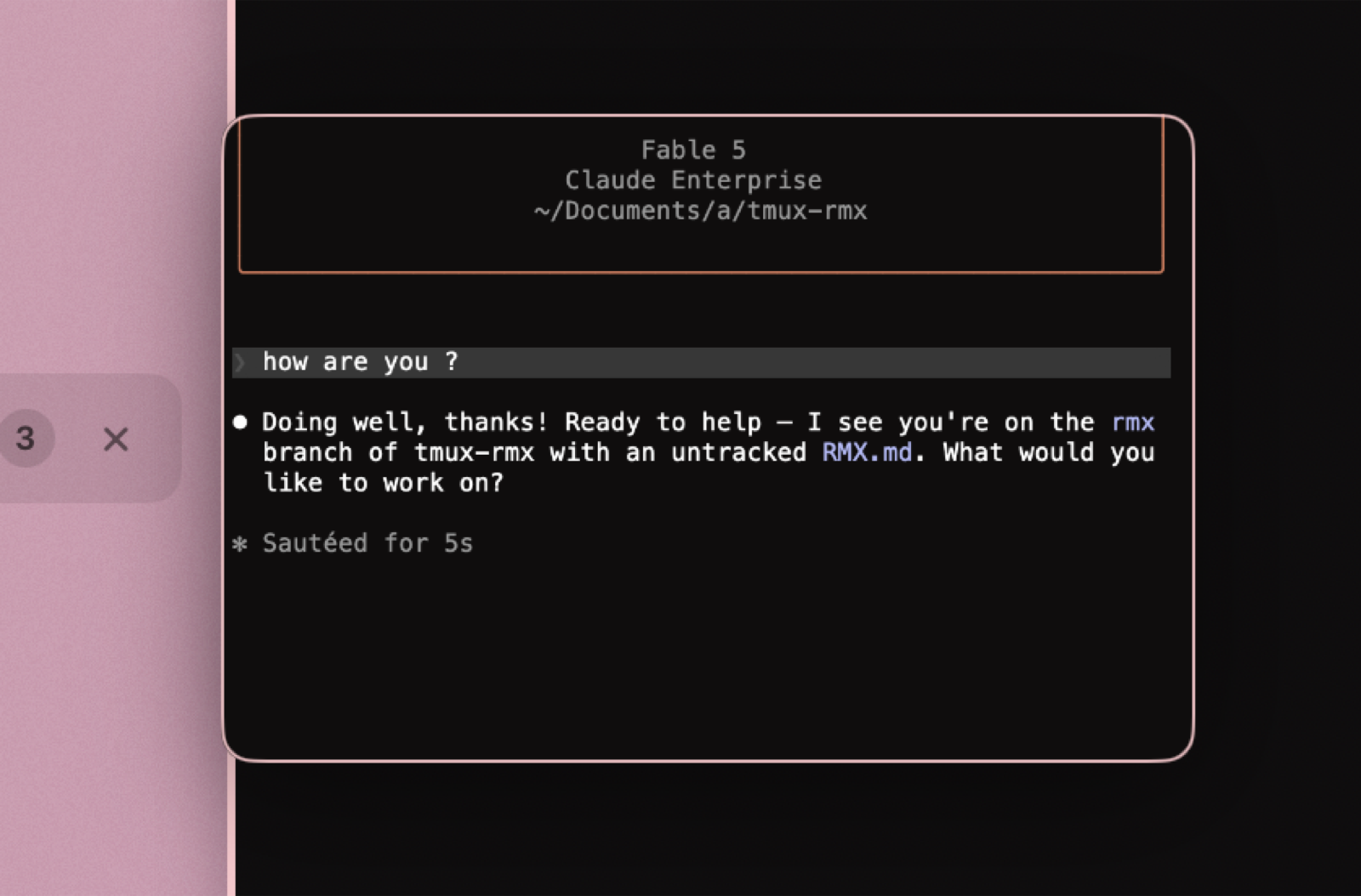 Hovering a tab in the sidebar shows a live preview of that terminal